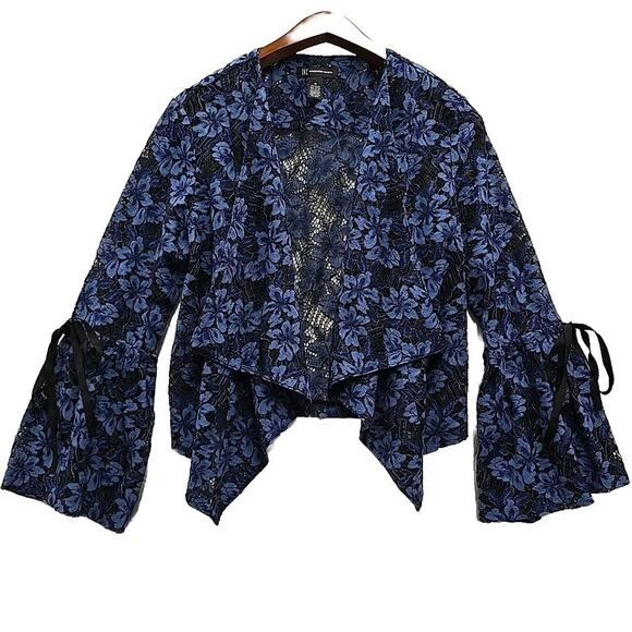 INC Womens Sheer Lace Cardigan SZ M Flare Bell Sleeves Blue Whimsigoth Romantic - Picture 1 of 8